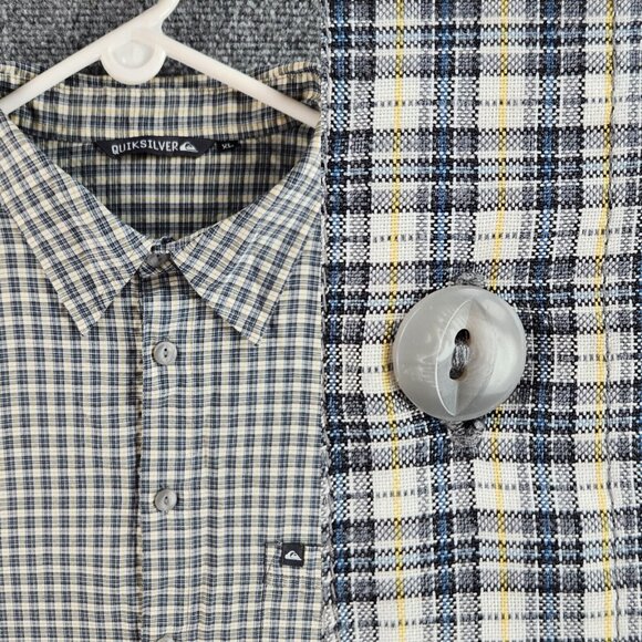 Quiksilver Long Sleeve Button Up Shirt Men Green Plaid Size XL Polyester Cotton - Picture 1 of 16